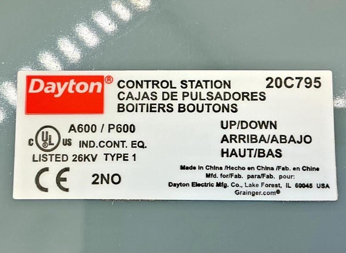 New Dayton 20C795 Control Station Pushbutton Up/Down Contact Rating: A600/P600