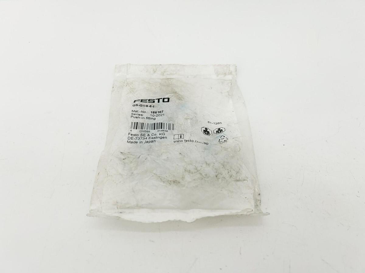 Bag of 10 New Festo QS-G1/8-6-I Pneumatic Fittings, 6mm Tube OD, 186107