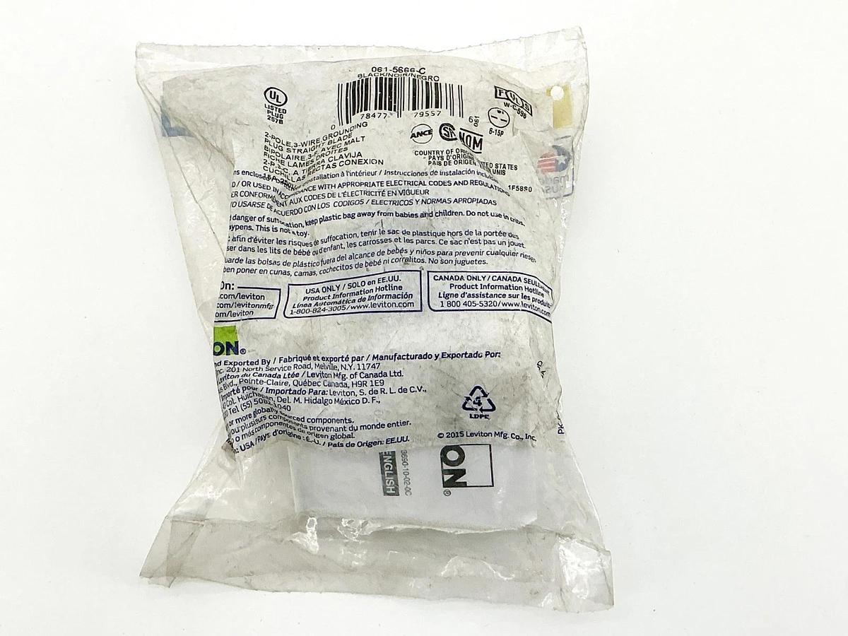New Lot of 2 Leviton 061-5666-C Straight Blade Plug 2P 15A 250V