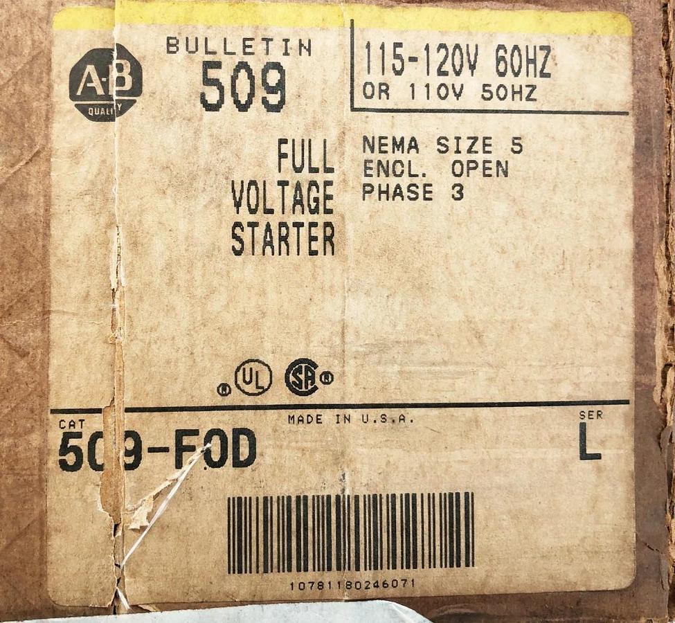 New Allen Bradley 509-FOD Ser. L Non-Rev Starter Size 5 120V Coil 270A 3PH