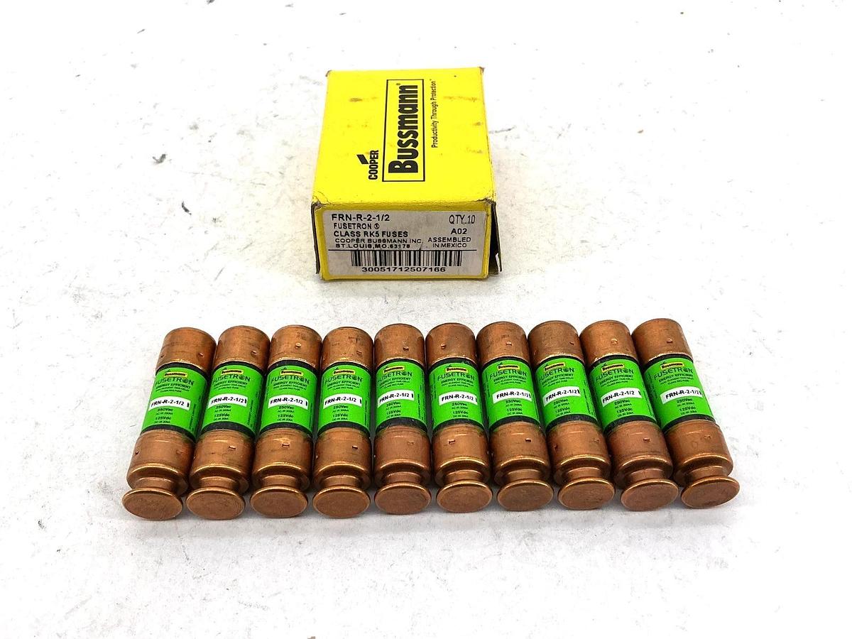 New Bussmann FRN-R-2-1/2 Fusetron Class RK5 Fuse 2-1/2A 250V Box of 10