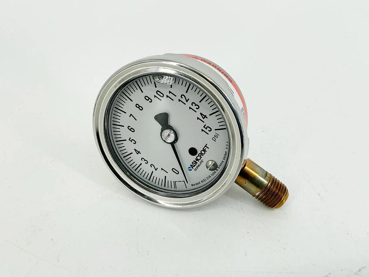 New Ashcroft 25-1009-AWL-02L-15# Pressure Gauge 0-15PSI 2.5" Face