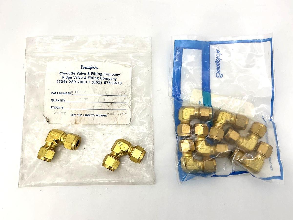 Bag of 8 New Swagelok B-8M0-9 Brass Tube Fitting Union Elbow 8mm Tube OD