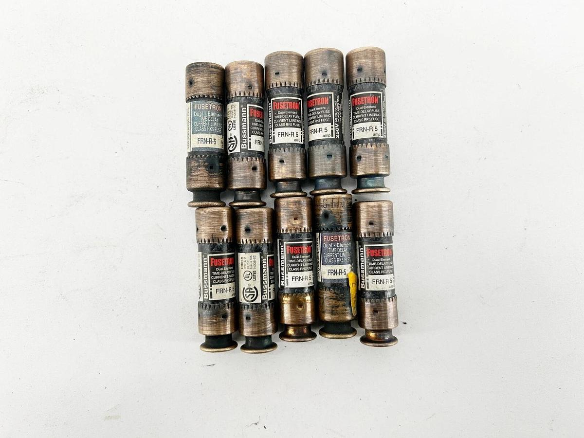 Used Lot of 10 Bussmann FRN-R-5 Dual Element Time Dealy Fuse 5A 250V