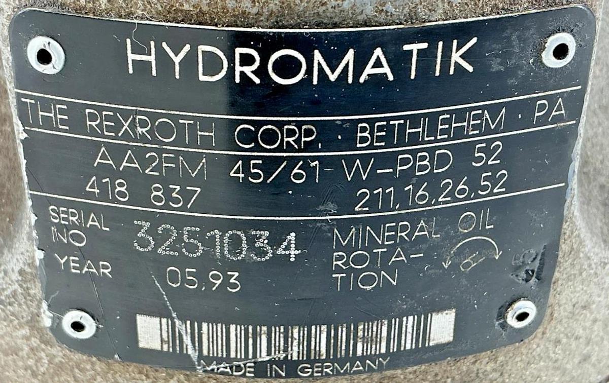 New Rexroth AA2FM 45/61 W-PBD 52 Hydromatik Bent Axis Piston Pump - No Box