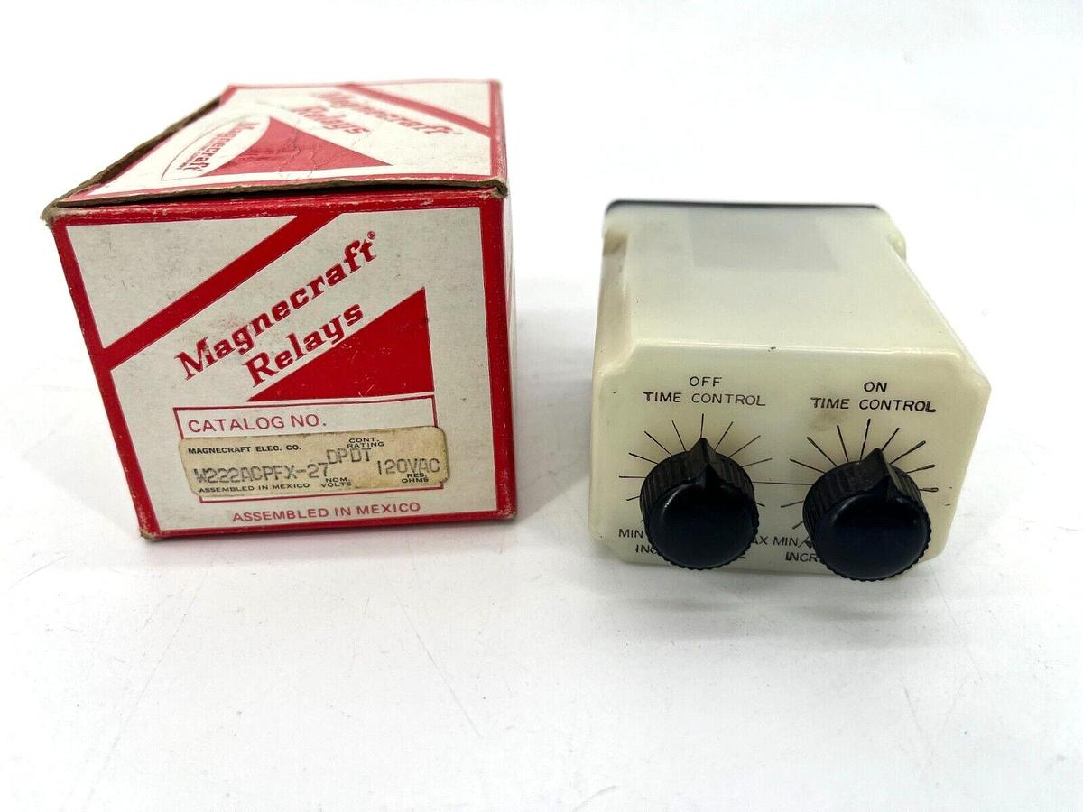 Used Magnecraft W222ACPFX-27 Time Delay Relay 2-30min Range 120VAC DPDT