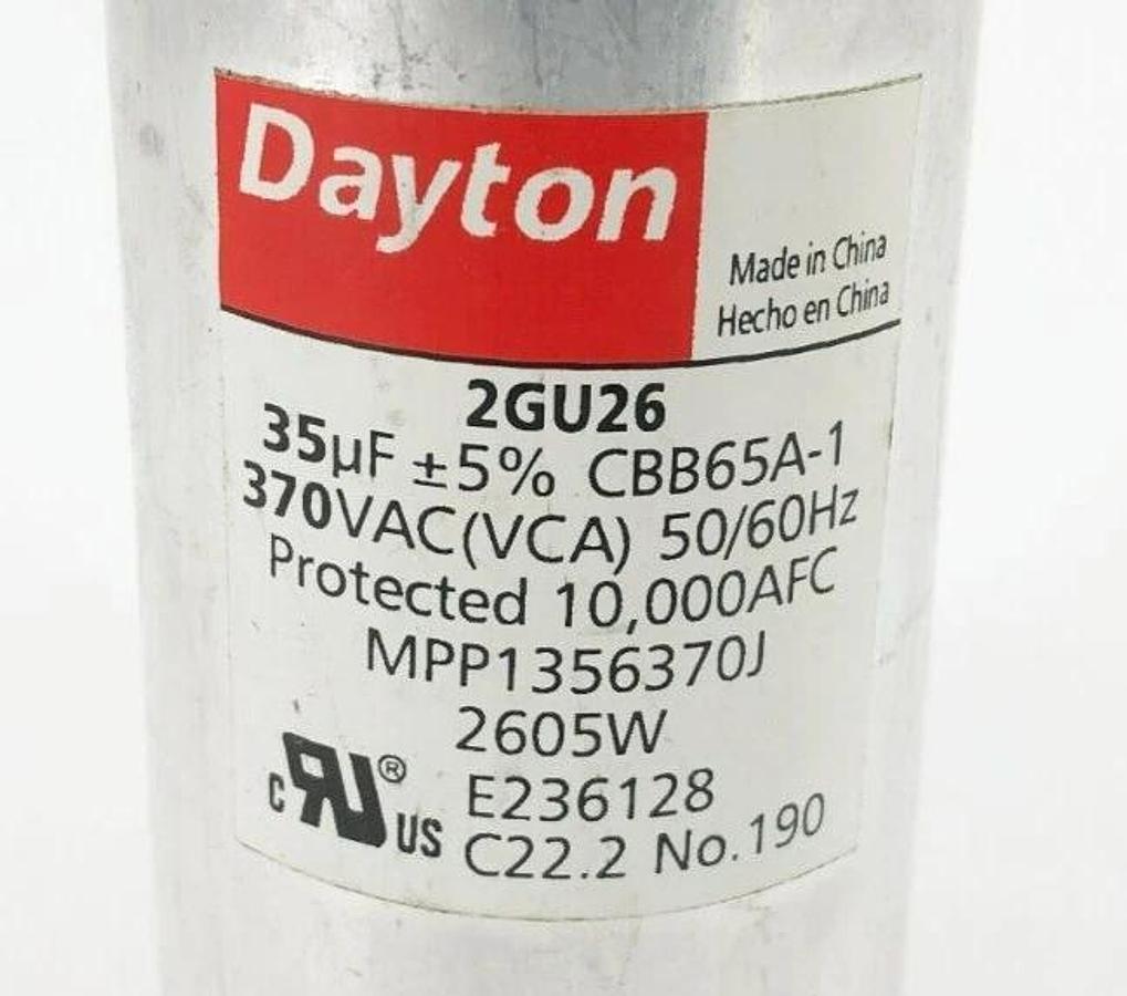 New Dayton 2GU26 Motor Run Capacitor 35μF 370VAC 50/60Hz MPP1356370J