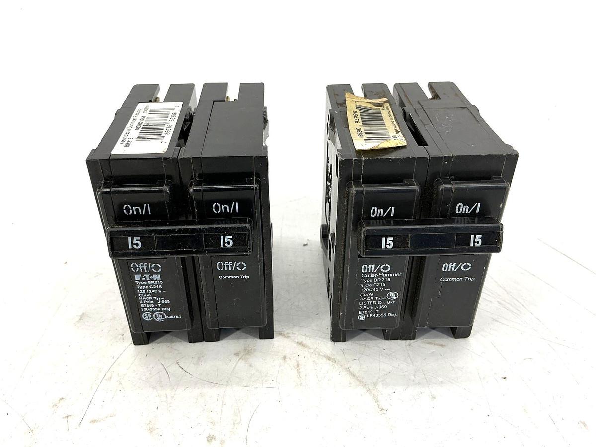 Used Lot of 2 Eaton Cutler-Hammer BR215 Circuit Breaker Type C215 2-Pole 15A 120/240V