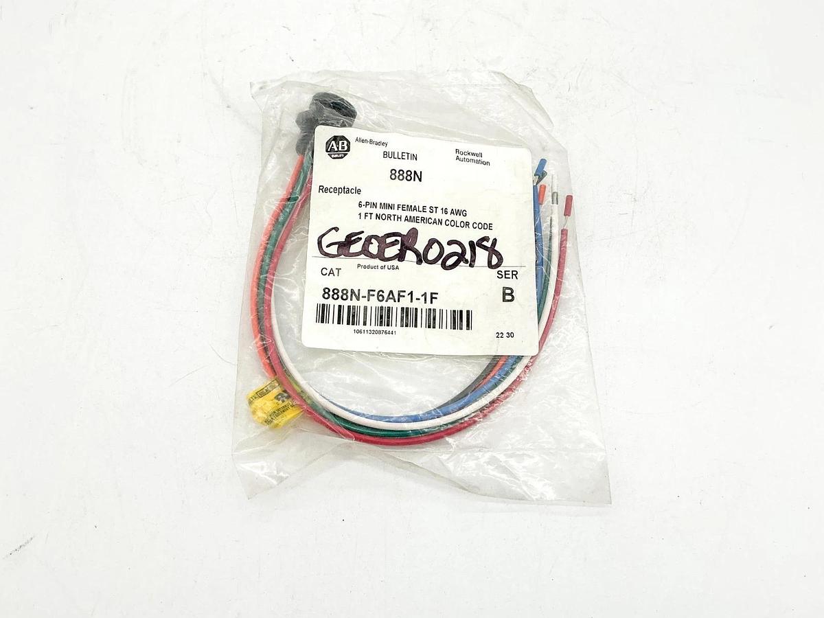 New Allen Bradley 888N-F6AF1-1F 6Pin Mini Female Receptacle 16AWG Ser.B