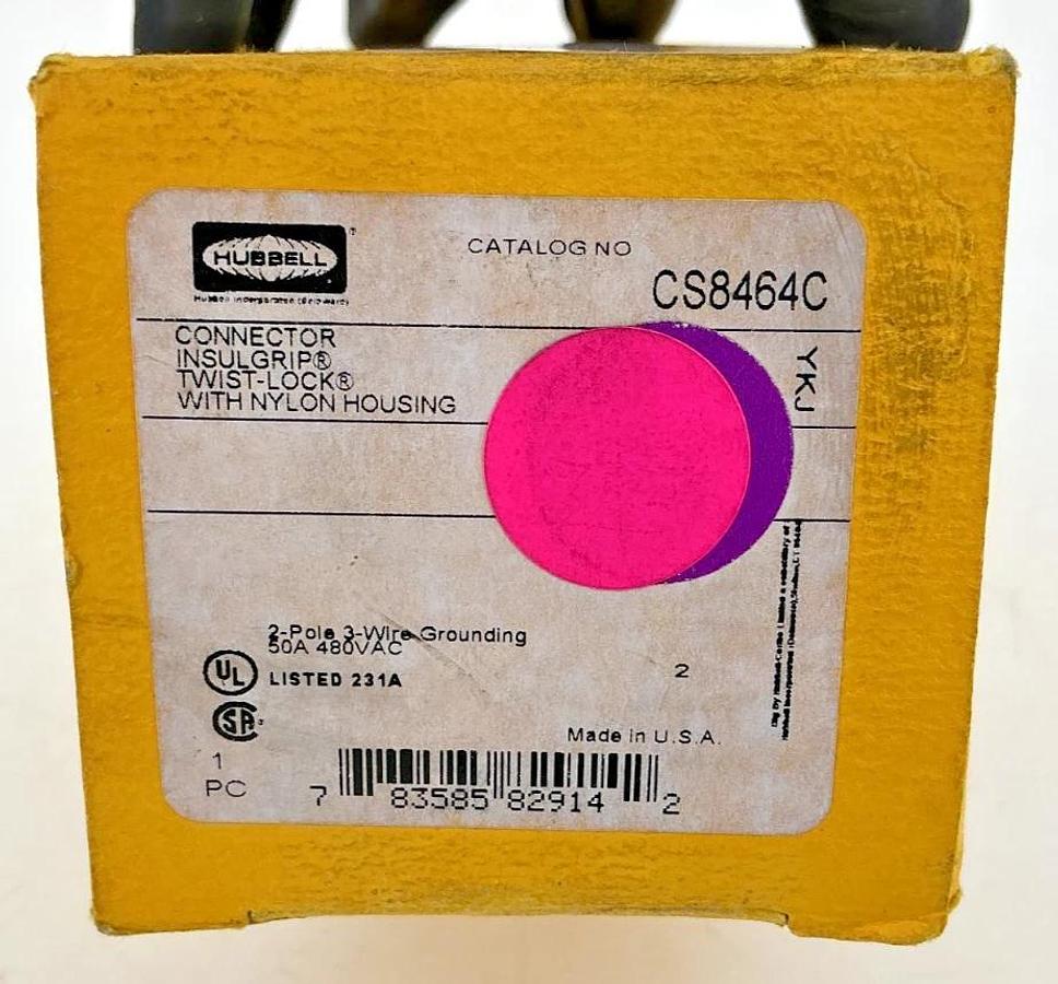 New Hubbell CS8464C Connector Twist-Lock w/ Nylon Housing 3Pin 50A 480V CS-8165C