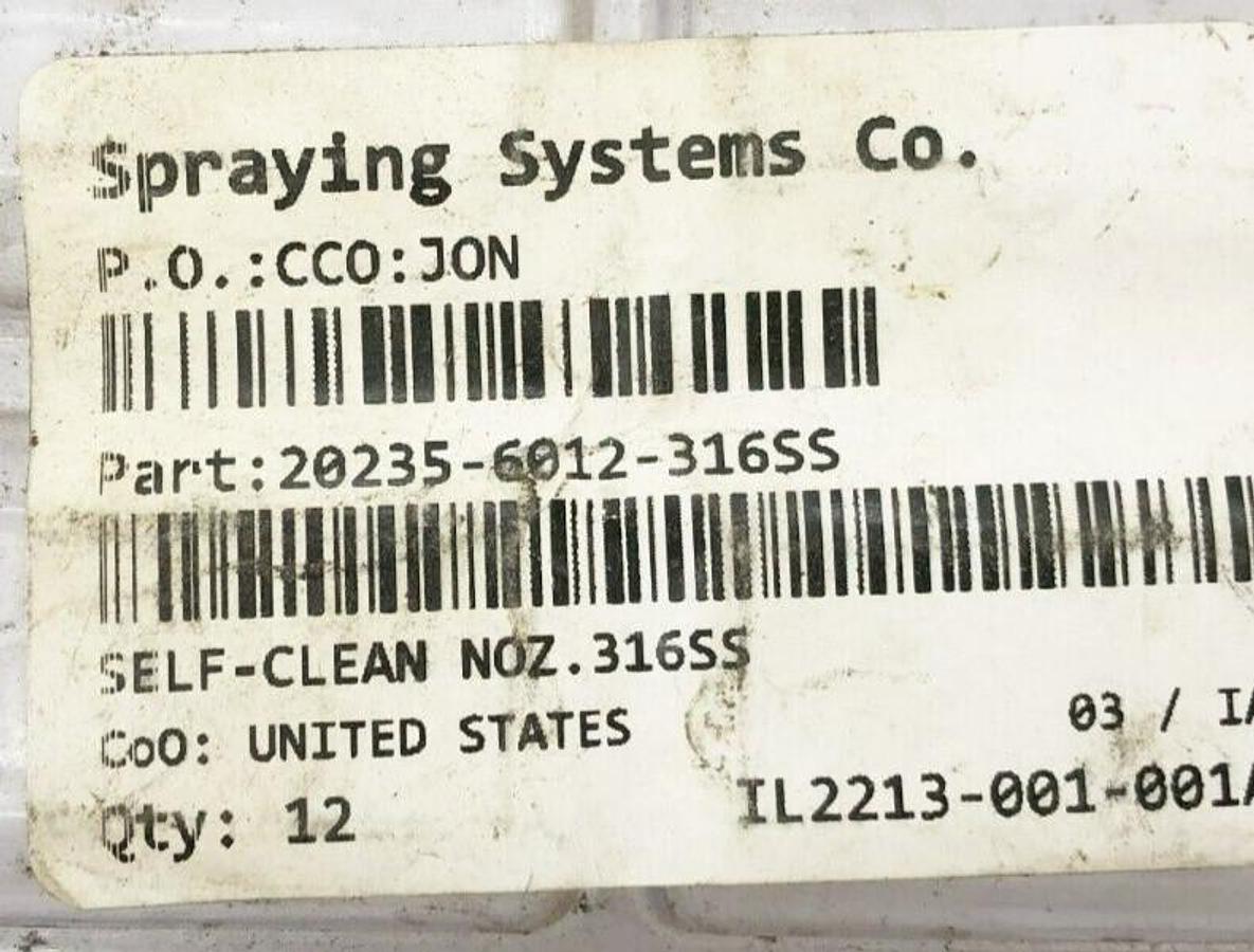 Lot of 5 New Spraying Systems 20235-6012-316SS Self Cleaning Nozzles Stainless