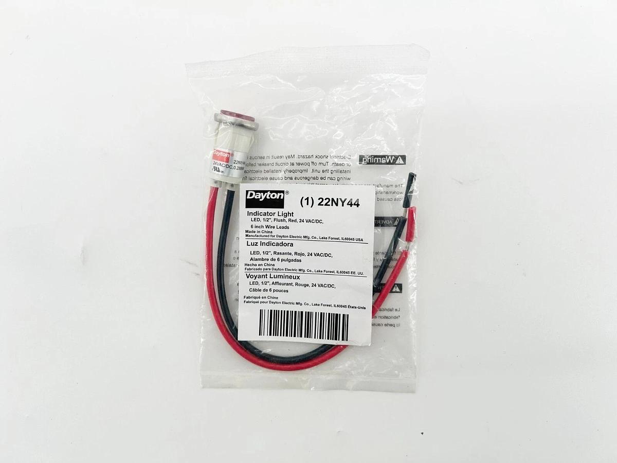 New Lot of 3 Dayton 22NY44 Indicator Light LED 1/2" Flush Red 24V 6" Wire