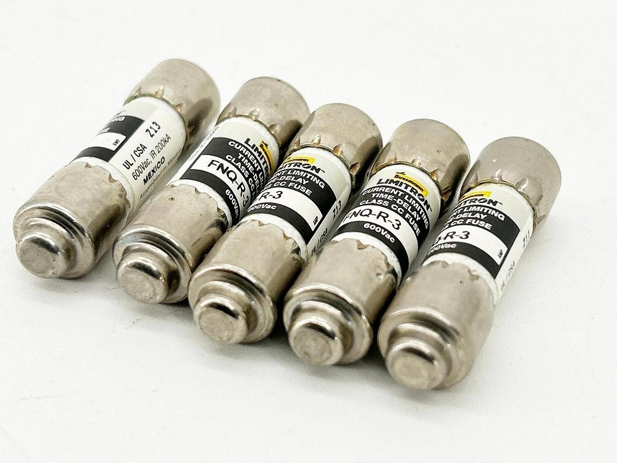 New Lot of 5 Bussmann FNQ-R-3 Time Delay Fuse 3A 600V