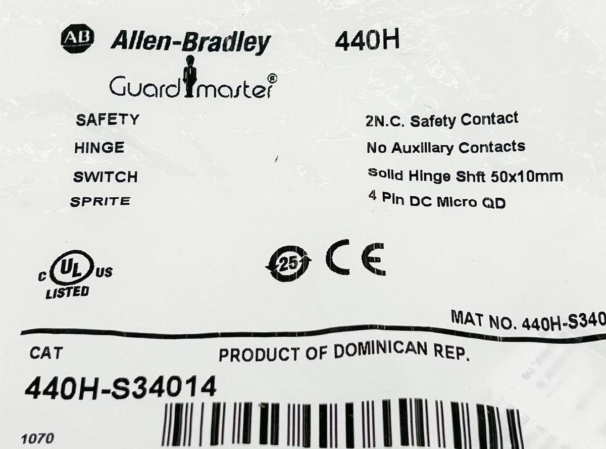 New Allen Bradley 440H-S34014 2N.C. Safety Contact Solid Hinge Shft 50x10mm 4 Pi