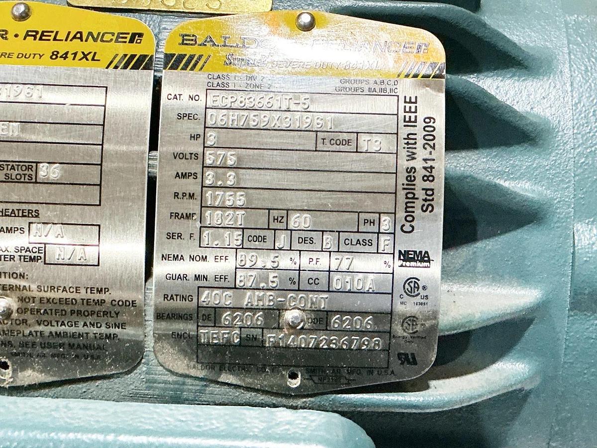 Used Baldor ECP83661T-5 Electric Motor 3HP 575V 3Ph 3.3A 1755RPM 06H759X31961