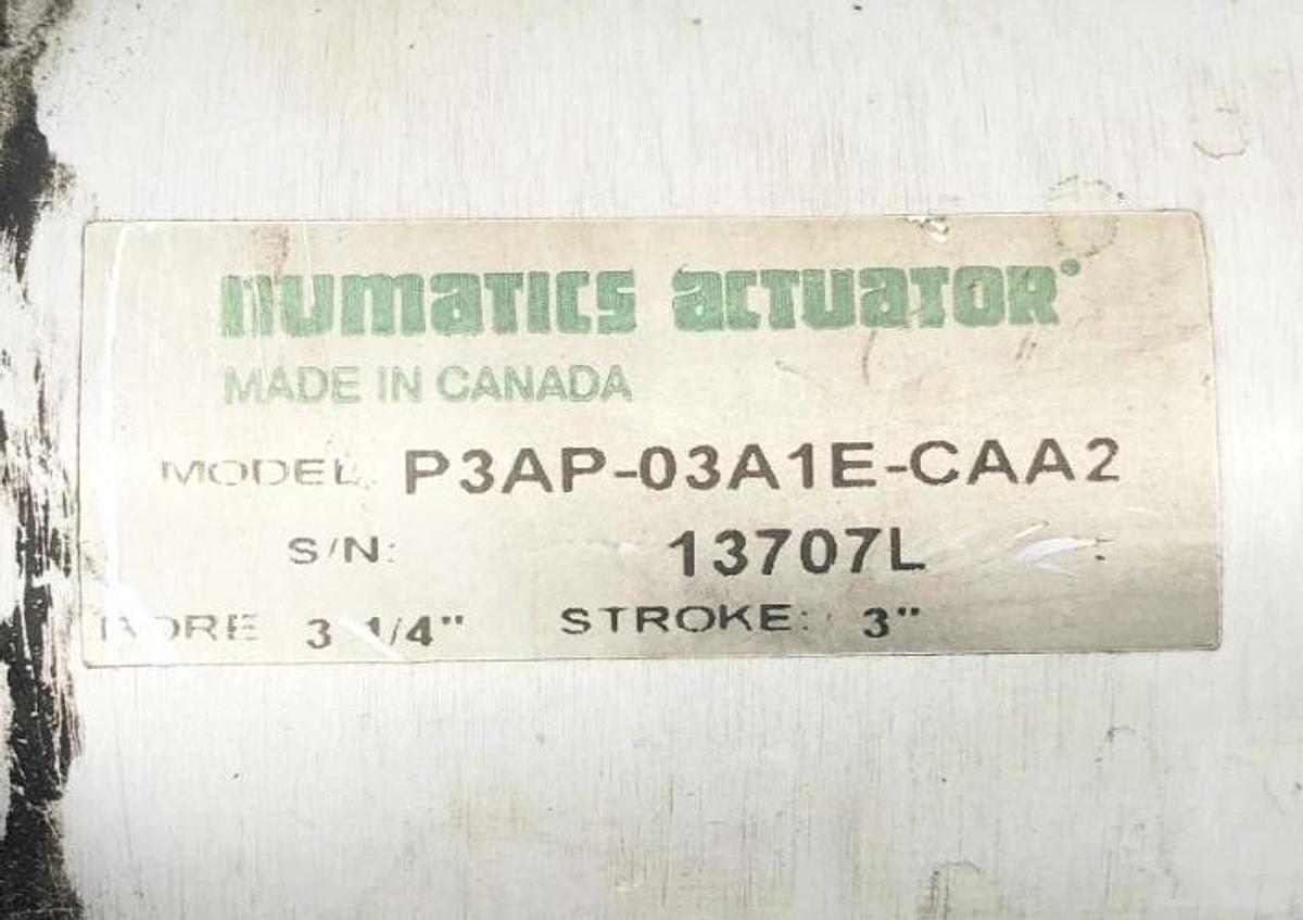 Used Numatics P3AP-03A1E-CAA2 Pneumatic Cylinder 3-1/4" Bore 3" Stroke