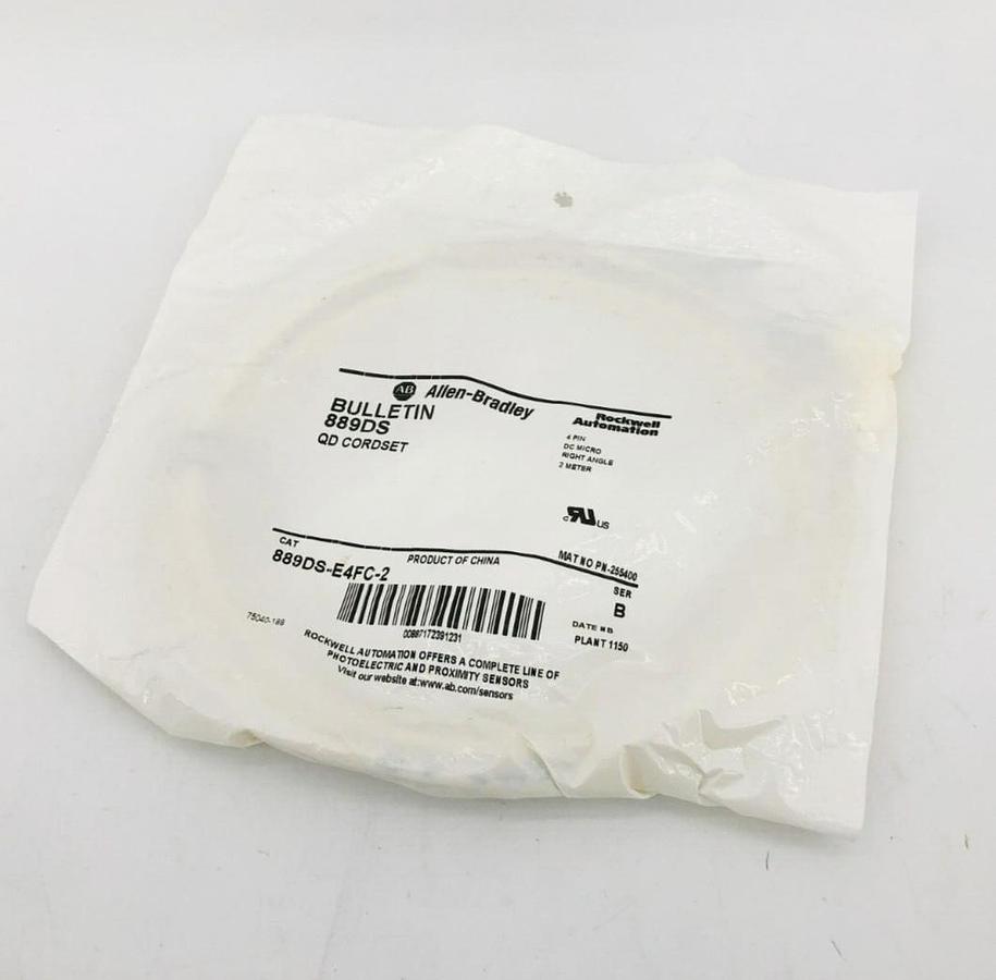 New AB Allen Bradley 889DS-E4FC-2 Ser. B QD Cordset 4 Pin Right Angle 2m