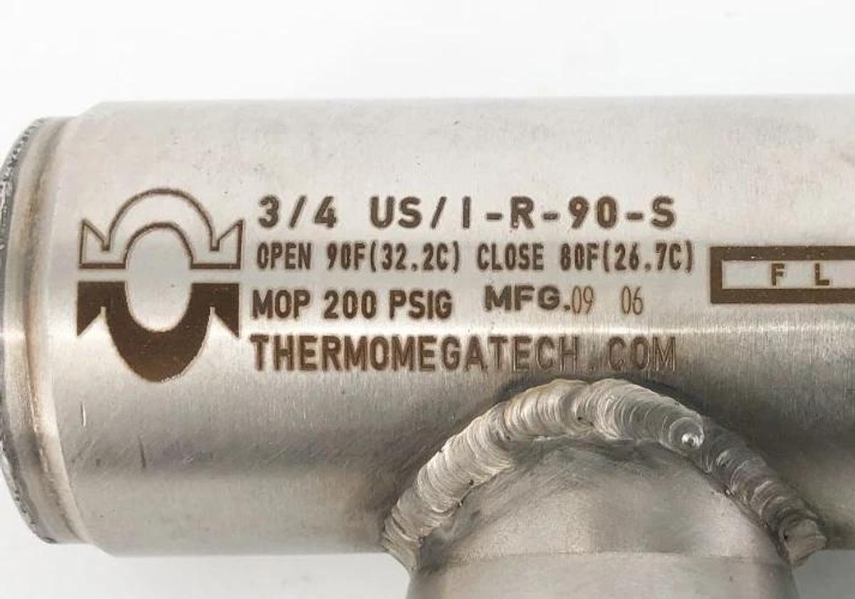 New ThermOmegaTech 3/4 US/ I-R-90-S Valve Open 90F Close 80F 200psig No Box