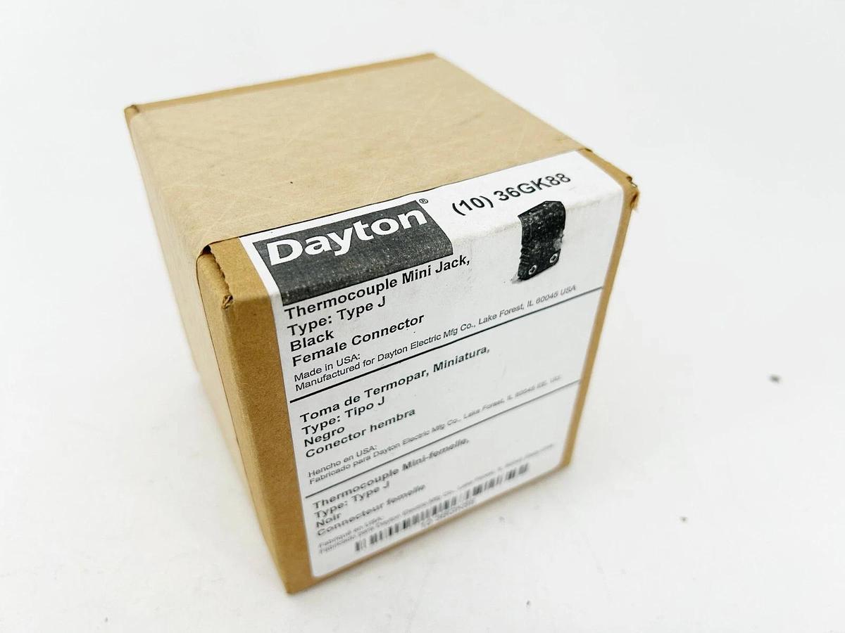 New Dayton 36GK88 Thermocouple Mini Jack Type J Black Female Connector Box of 10