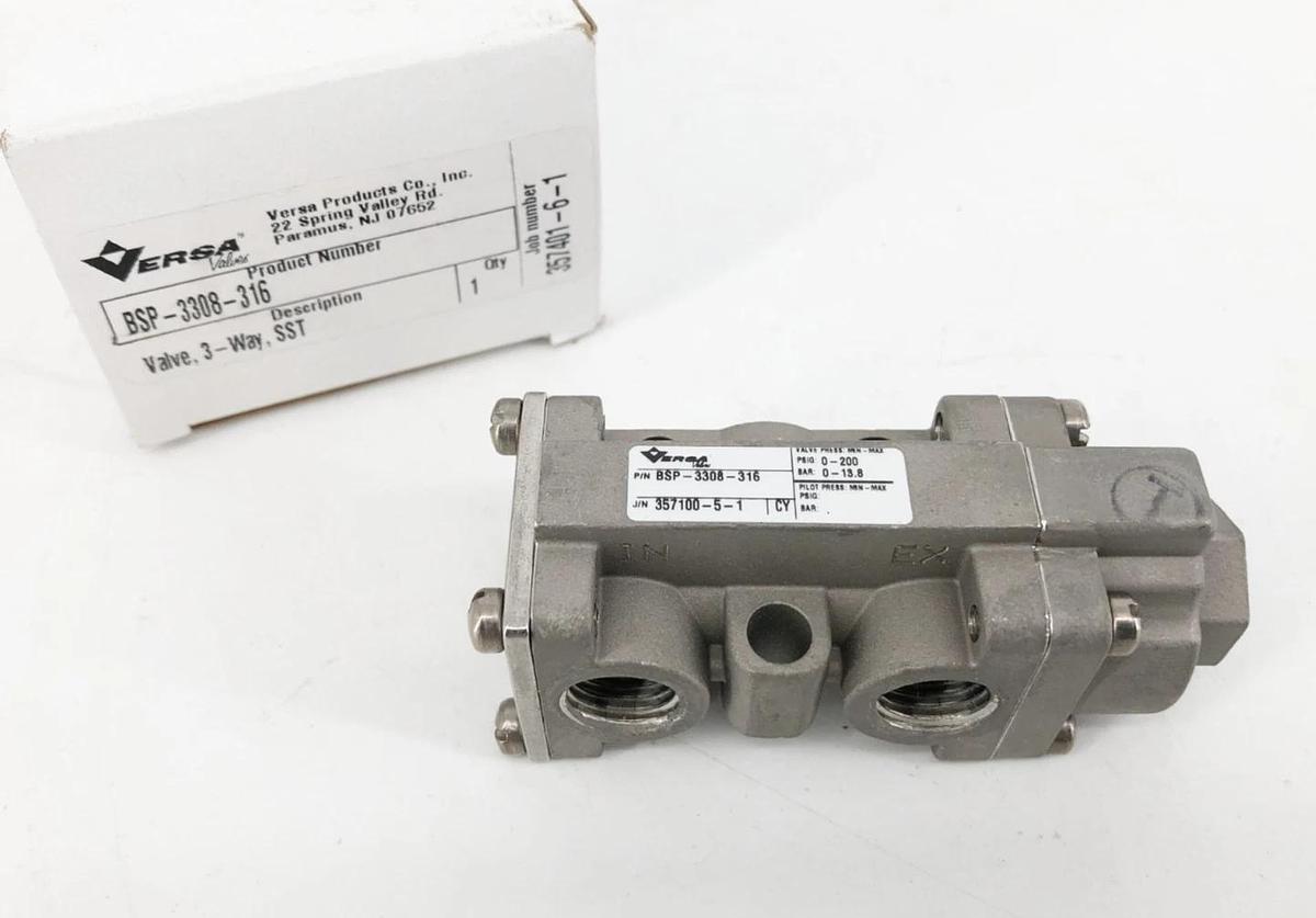 New Versa BSP-3308-316 Pneumatic Directional Valve Stainless Steel 3-Way 1/4"