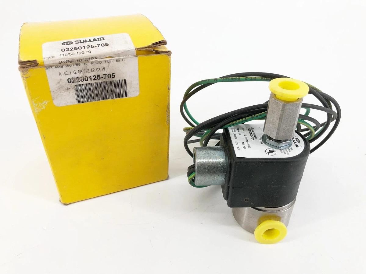 New Sullair 02250125-705 Solenoid Valve 3-Way 110/120V 10W 150psi
