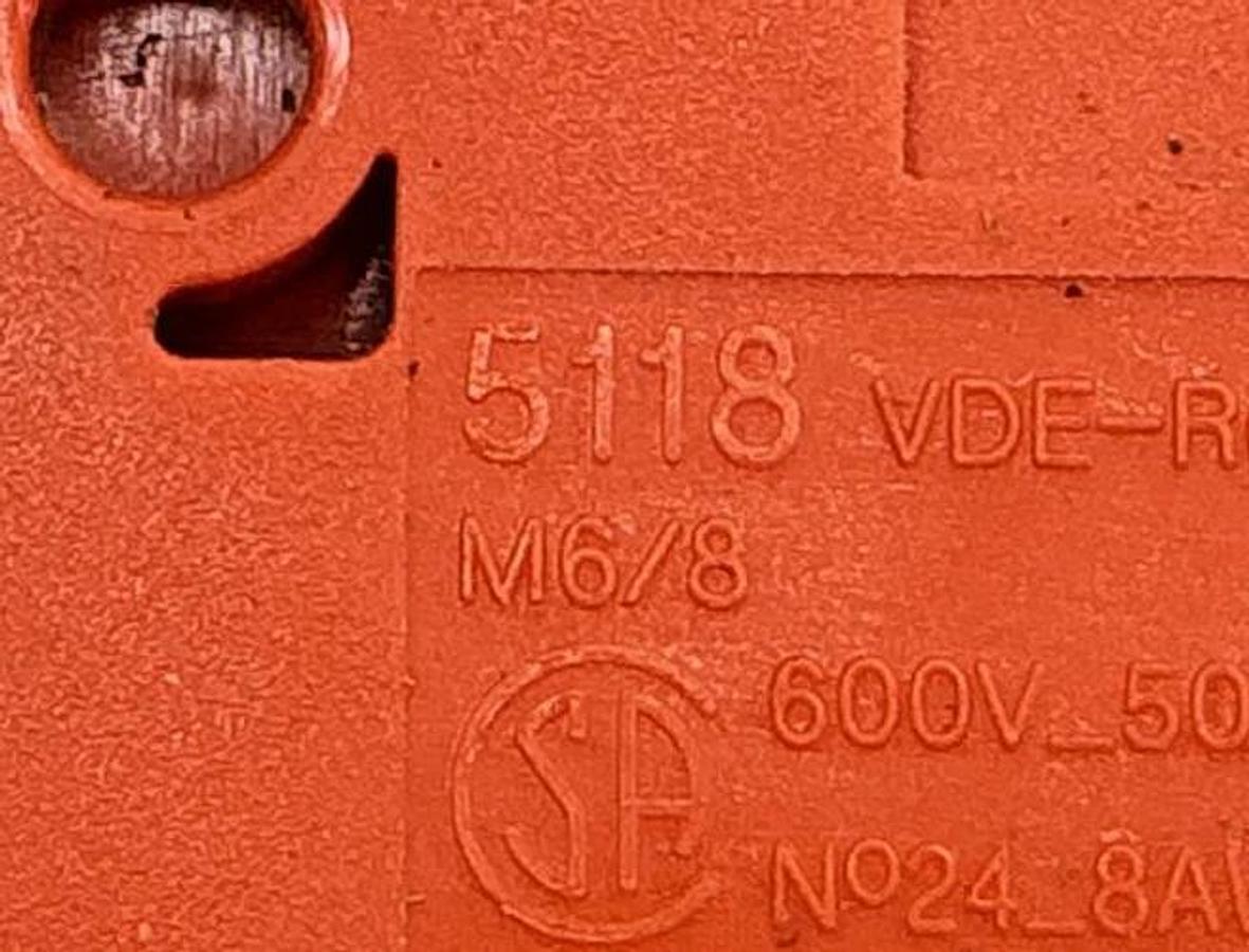 Used Lot of 24 ABB Entrelec 5118-M6/8-ORANGE Terminal Block 8AWG 50A 600V 5118-M6/8