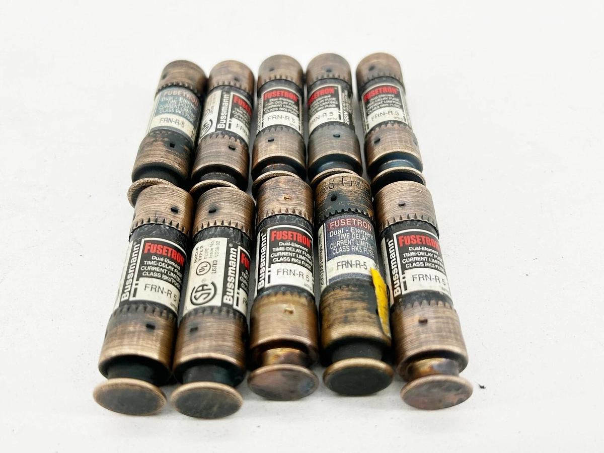 Used Lot of 10 Bussmann FRN-R-5 Dual Element Time Dealy Fuse 5A 250V