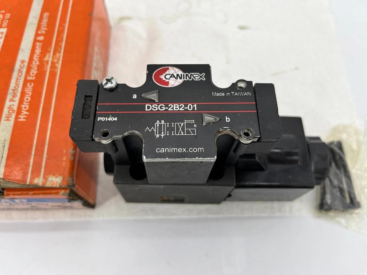 Used Hystar Canimex DSG-2B2-01-A110 Hydraulic Solenoid Valve - missing cover screws