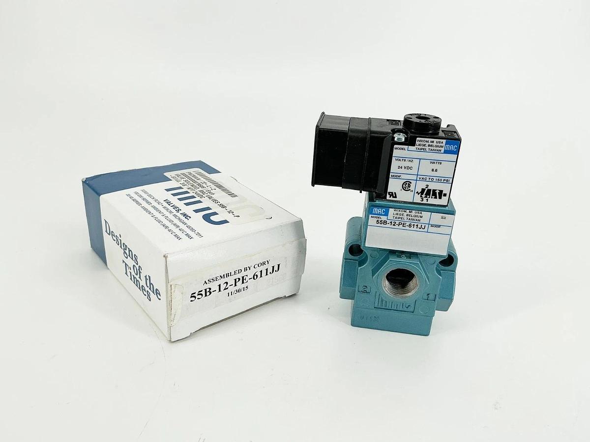 New Mac Valves 55B-12-PE-611JJ Solenoid Valve 24VDC 8.5W 150PSI