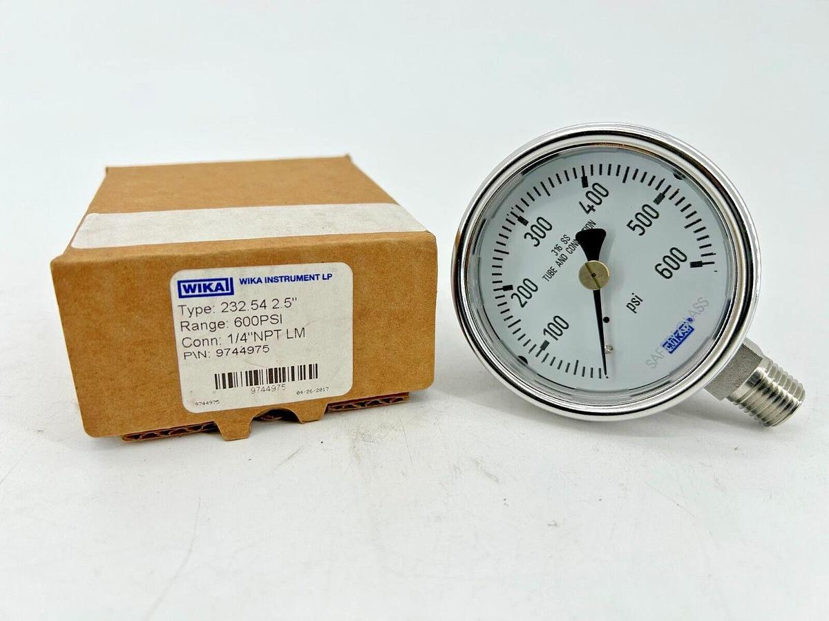 New Wika 9744975 Pressure Gauge 0-600PSI 232.54 2.5" Dial 1/4" Lower