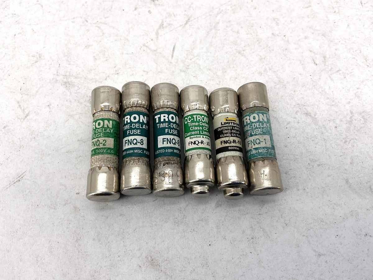 Lot of 6 New Assorted Bussmann FNQ Time-Delay Fuses 1, 2, 8 & R-10