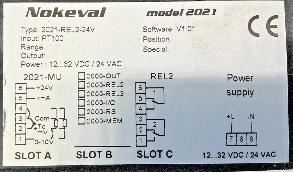 Used Nokeval 2021-REL2-24V Panelmeter Temp Sensor Model 2021 12/32VDC 24VAC