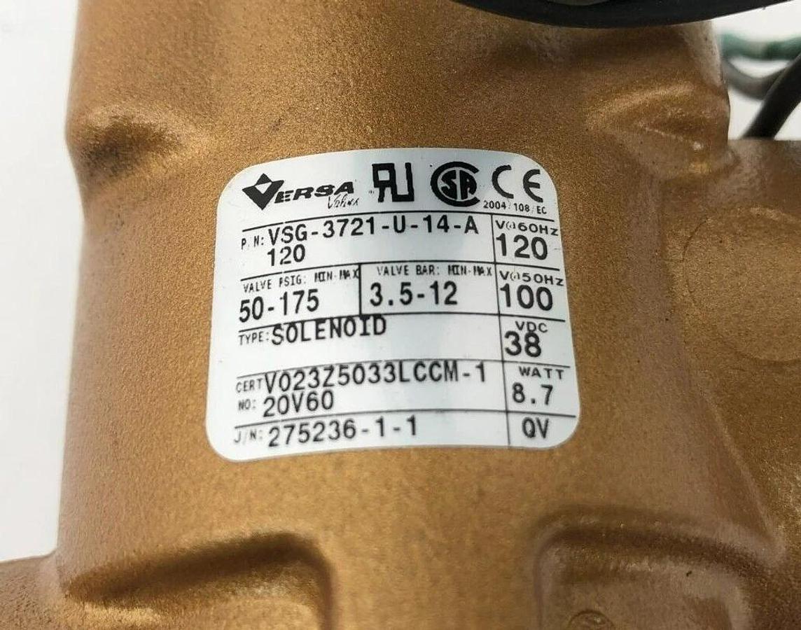 Used Versa VSG-3721-U-14-A120 3-Way Valve 120V 60HZ 1" Brass New Surplus