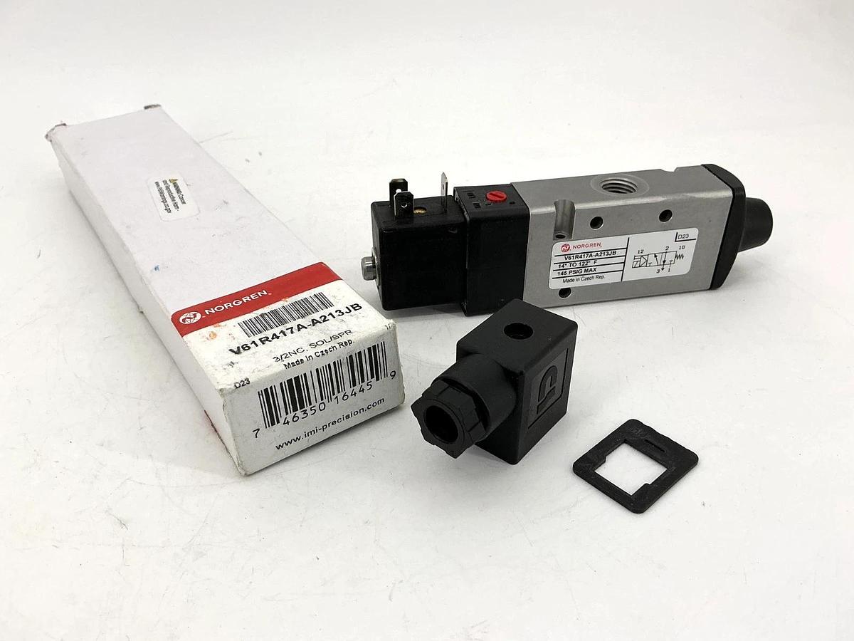 New Norgren V61R417A-A213JB Solenoid Valve 3/2NC 14-122°F 145PSIG Coil-24VDC