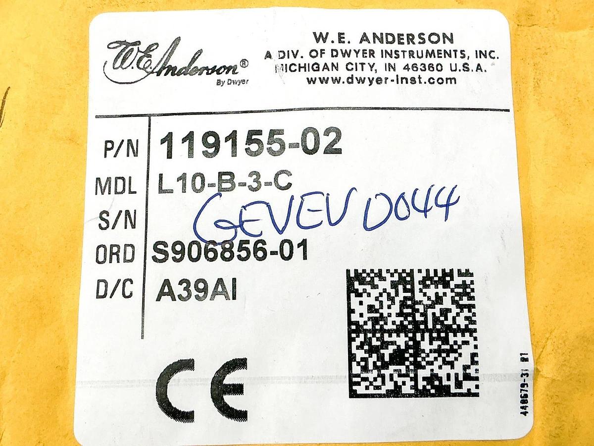 New W.E Anderson L10-B-3-C Float Switch 200VDC 1.5A 119155-02