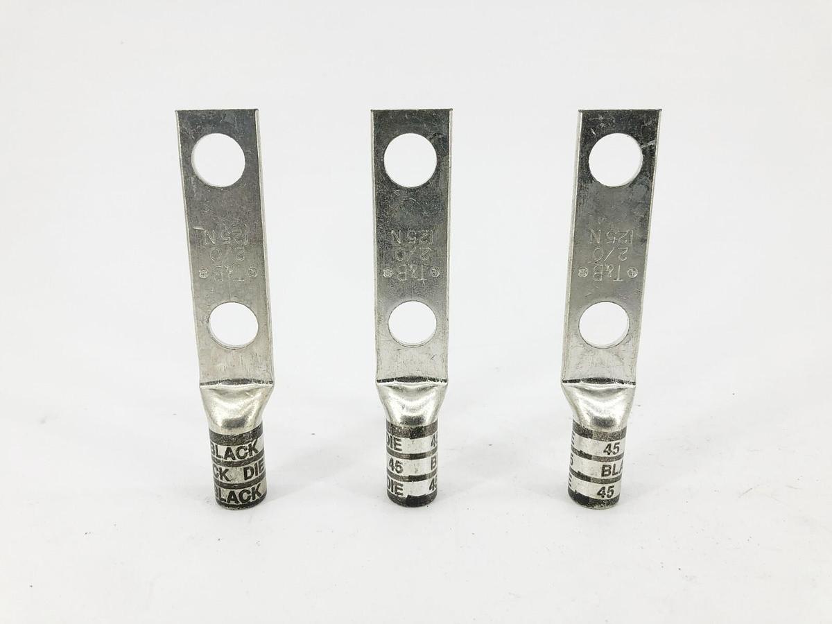 Lot of 3 New Thomas & Betts 2/0 125N Compression Lugs 2-Hole 45 Black