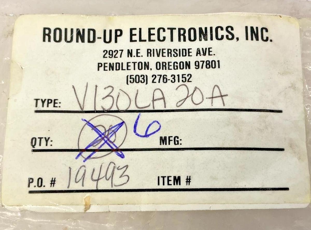 Lot of 6 New Round-Up Electronics V130LA20A Metal Oxide Varistor Green 130K20