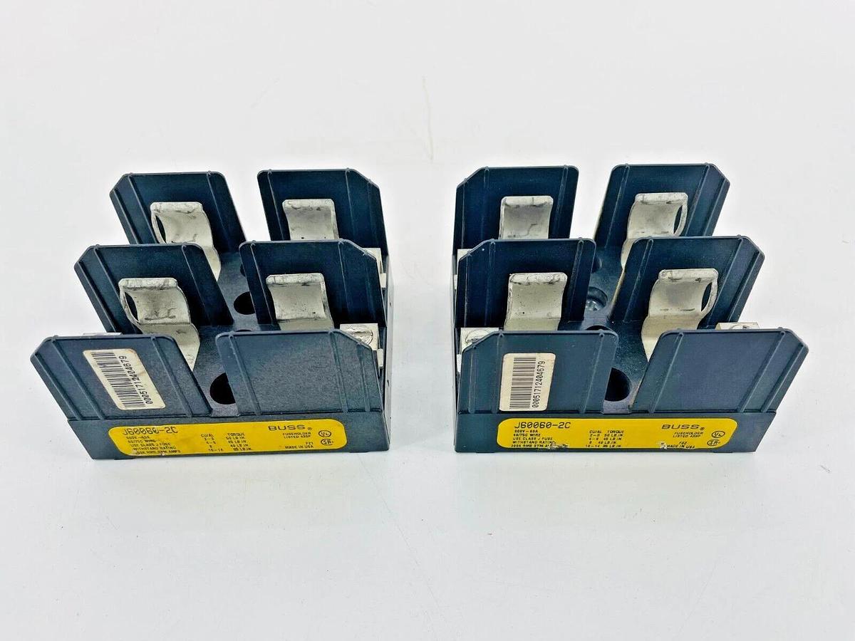 Used Lot of 2 Buss J60060-2C Fuse Blocks 600V 60A Class J Fuse