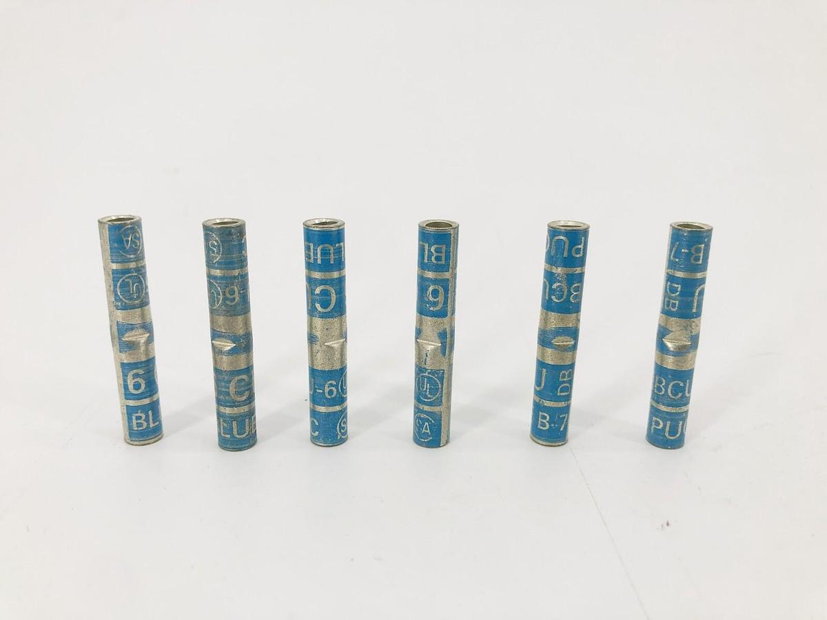 Lot of 6 New Penn-Union BCU-6 Splice Connectors Blue B-7 6AWG