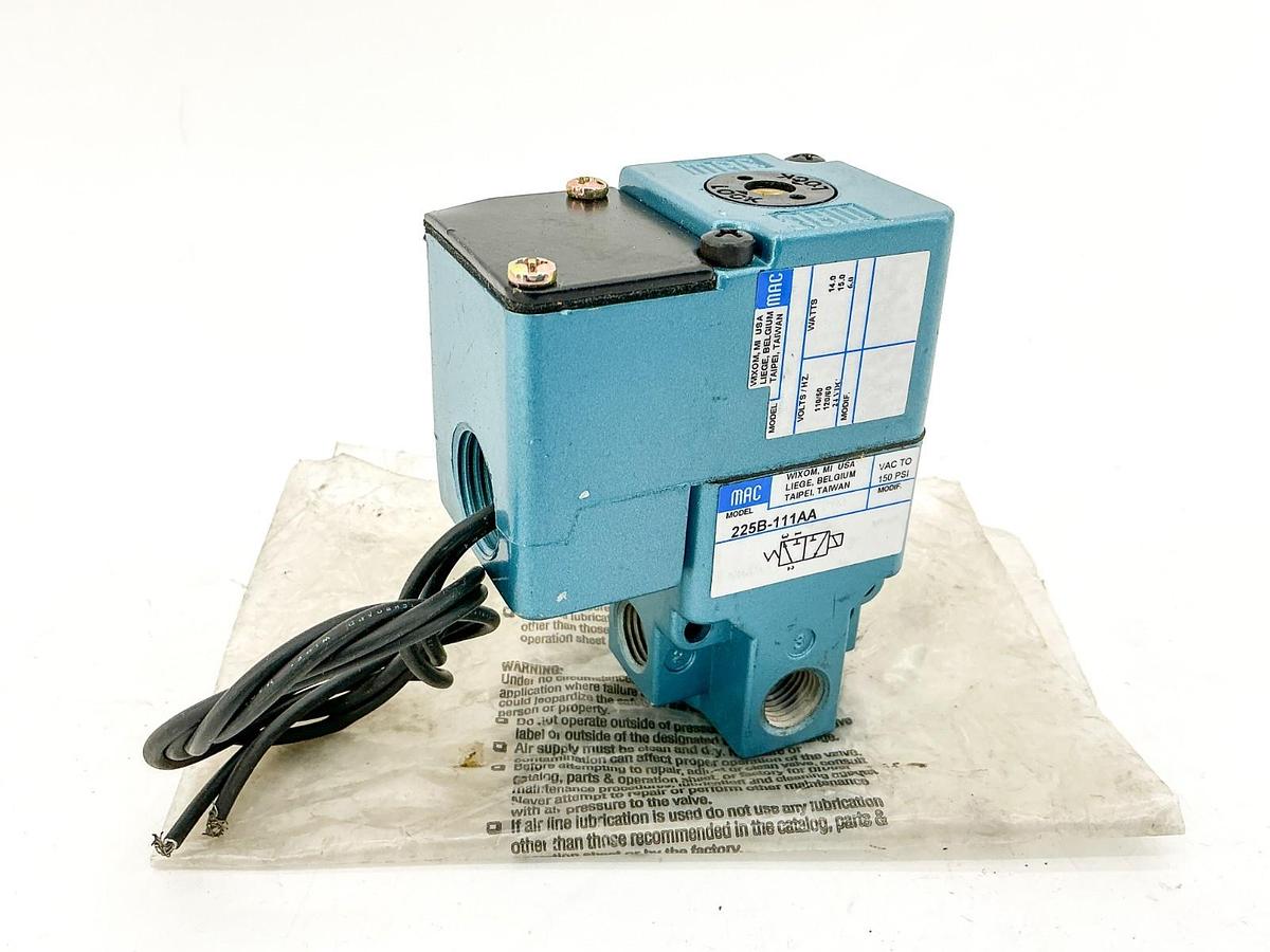 New Mac Valves 225B-111AA Solenoid Valve 110/120V 15W 150PSI - No Box
