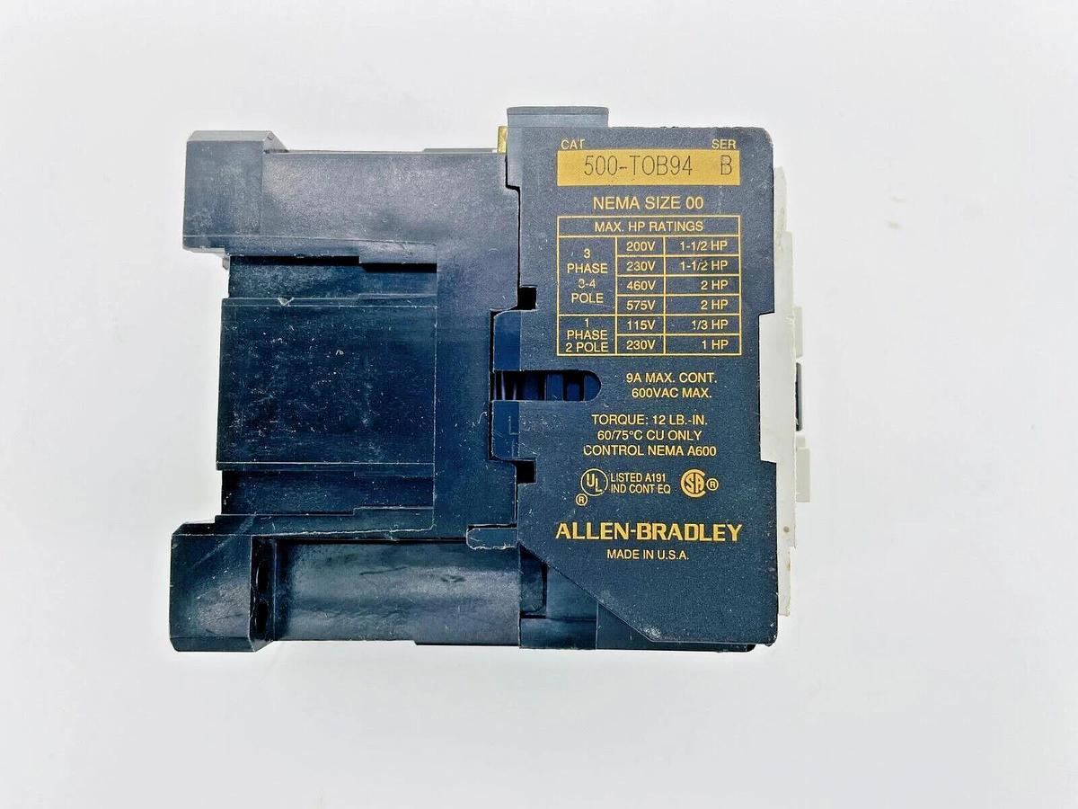 Used Allen Bradley 500-TOB94 Lighting Contactor Size 0 4P 440/480V Coil Ser B