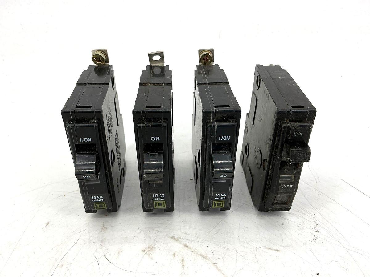 Used Lot of 4 Square D QOB120 Circuit Breaker 1-Pole 20A 120/240VAC