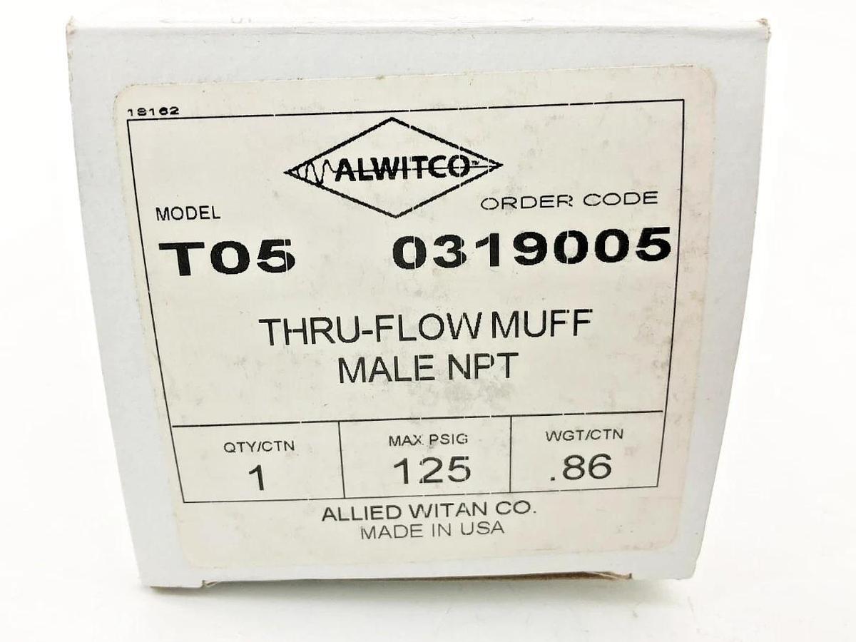 New Alwitco T05 0319005 Thru-Flow Muffler 1/2" Male NPT 125psig