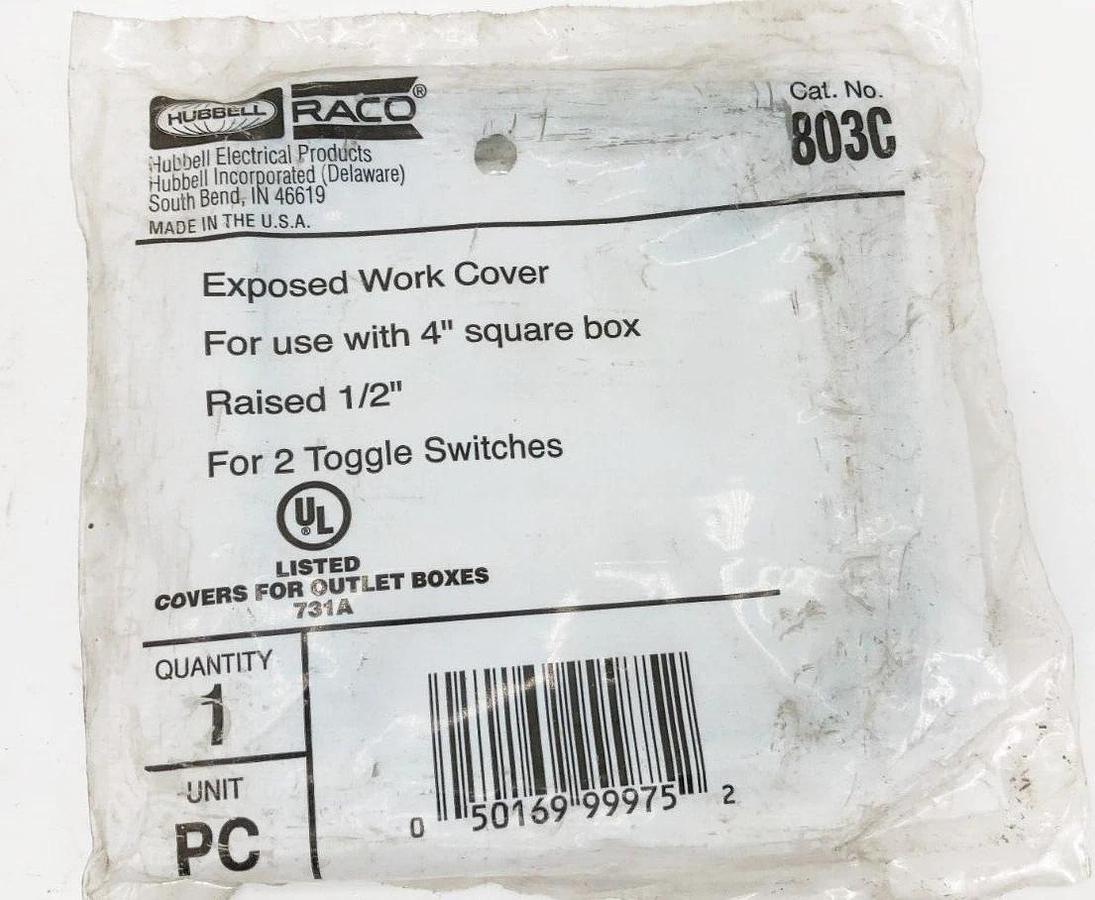 Lot of 3 New Hubbell Raco 803C Exposed Work 2-Toggle Covers 4" Square