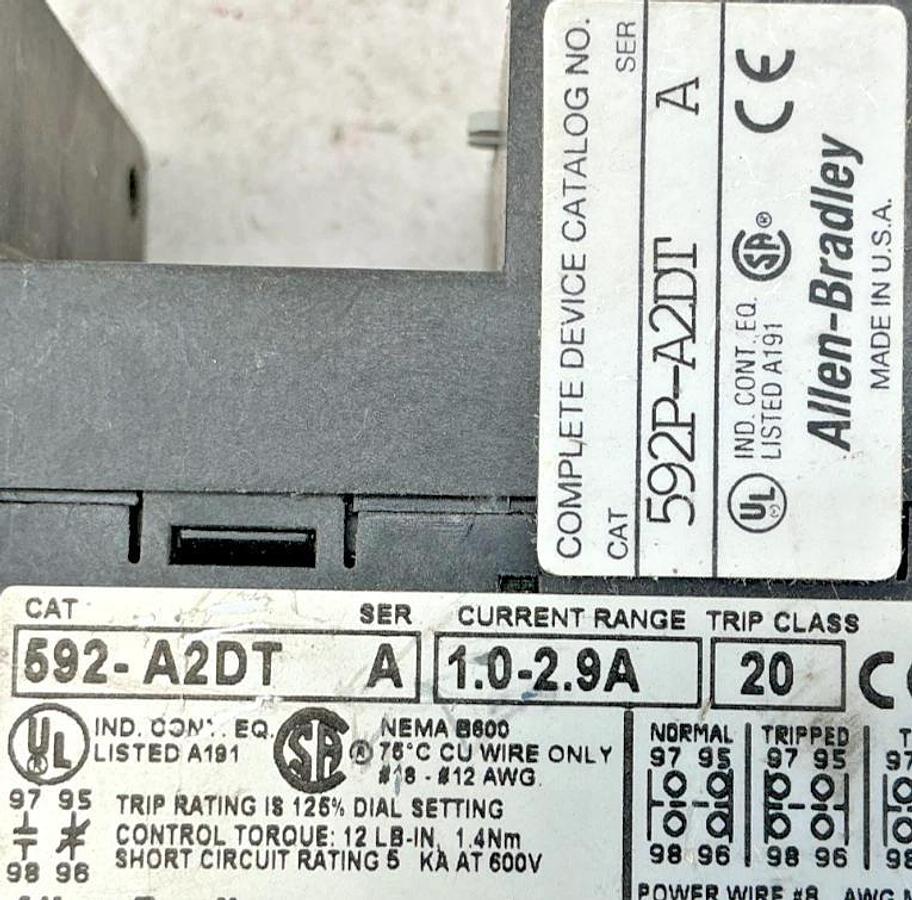 Used Allen Bradley 592-A2DT Ser A Solid State Overload Relay 2.9A 600V 592P-A2DT