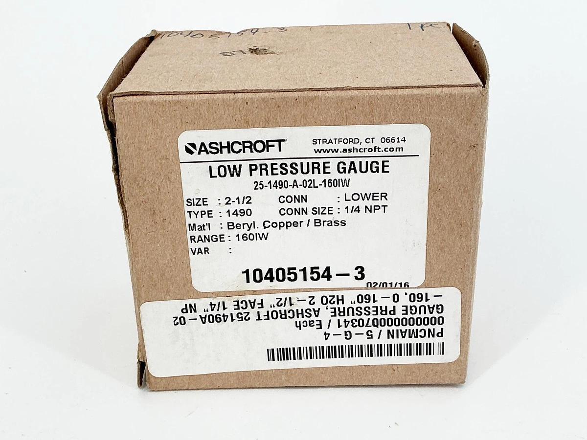 New Ashcroft 25-1490-A-02L-160IW Low Pressure Gauge 2.5" 0-160IW 1/4"NPT