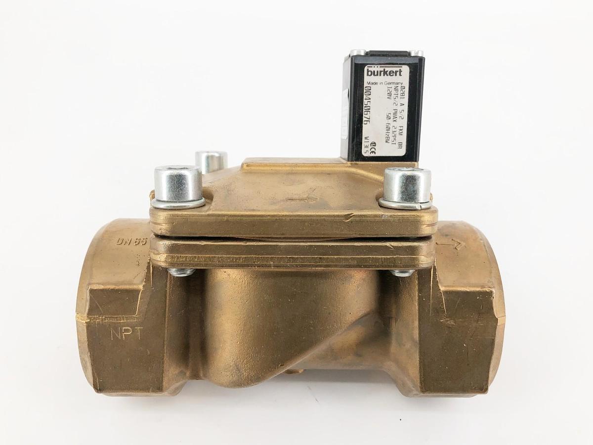 New Burkert 0281 A 5/2 FKM BR Valve 2-1/2" NPT 120V 00450676 49Z8 - No Box