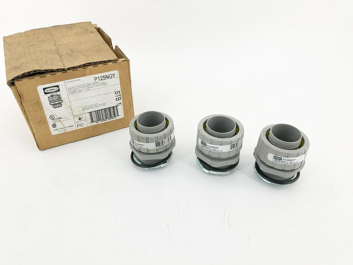 Lot of 3 New Hubbell P125NGY Conduit Fittings Nylon Trade Size 1-1/4" 21VF90