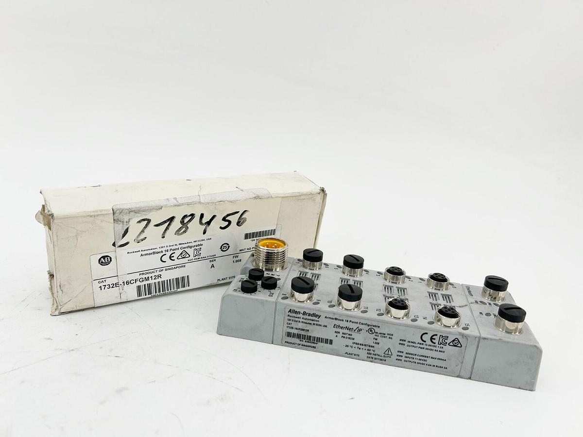 New Allen Bradley 1732E-16CFGM12R I/O Module 16 Point 24VDC Ethernet M12