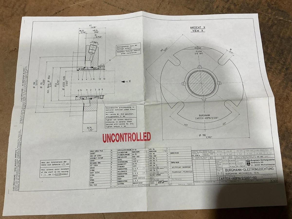 New EagleBurgmann CARTEX-ABPN/2.000"-00 Mechanical Seal 062473001 Flush 3/8NPT